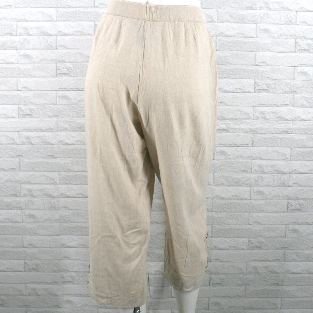 REQUIREMENTS Capri Linen Blend Pants Cropped Neutral Boho Tan Beaded Leg Size 12 - Picture 5 of 14